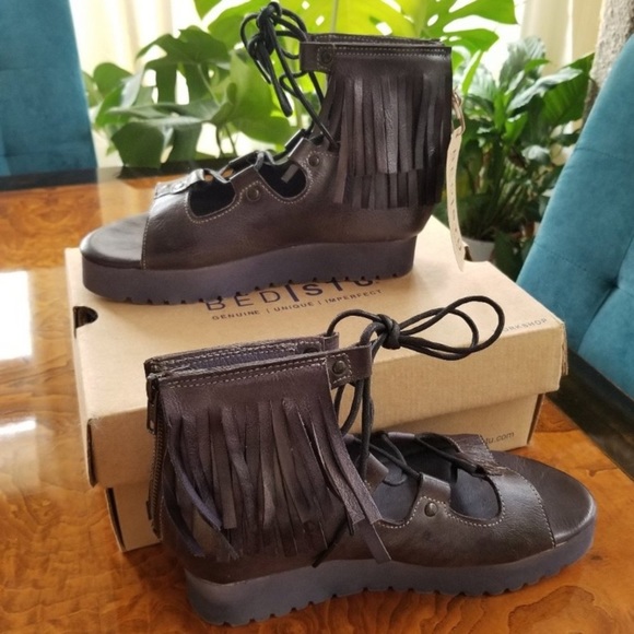 Rare BED STU Sandals MADISON Zip Fringe Gray Blue Purple Leather Size 7.5 - Picture 7 of 15
